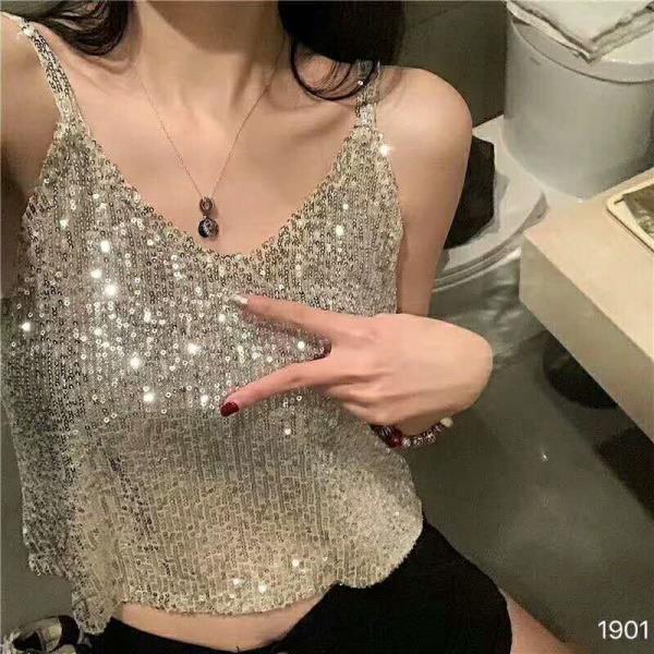 韓版時尚金光閃閃亮片背心 內搭性感ˇ短版吊帶背心-凱西娃娃