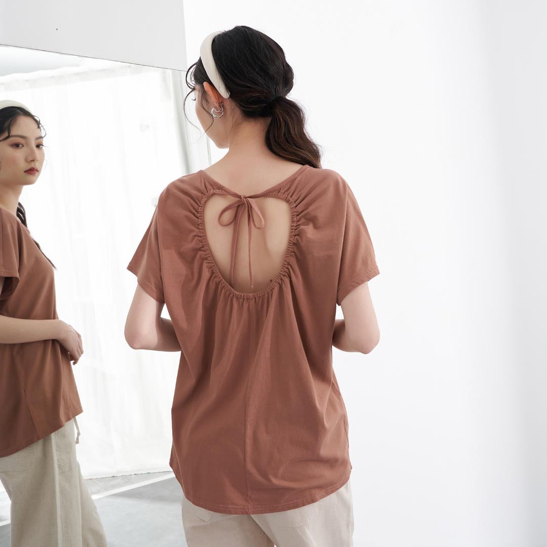 小性感挖背綁帶純棉TEE(珊瑚紅)-女