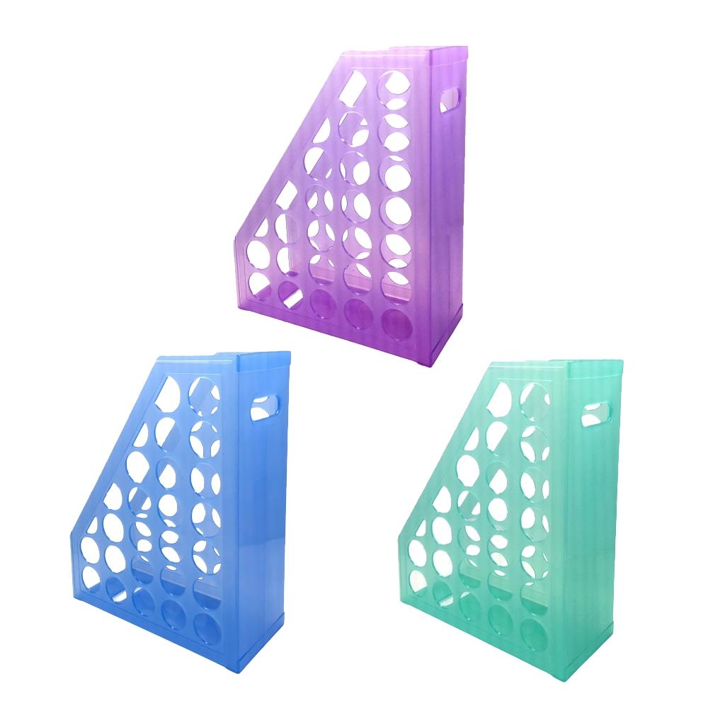 開放式 雜誌箱(圓孔)-(果凍色系)紫色/藍色/綠色(1入)(隨機出貨)(尺寸:約30x24x10cm)