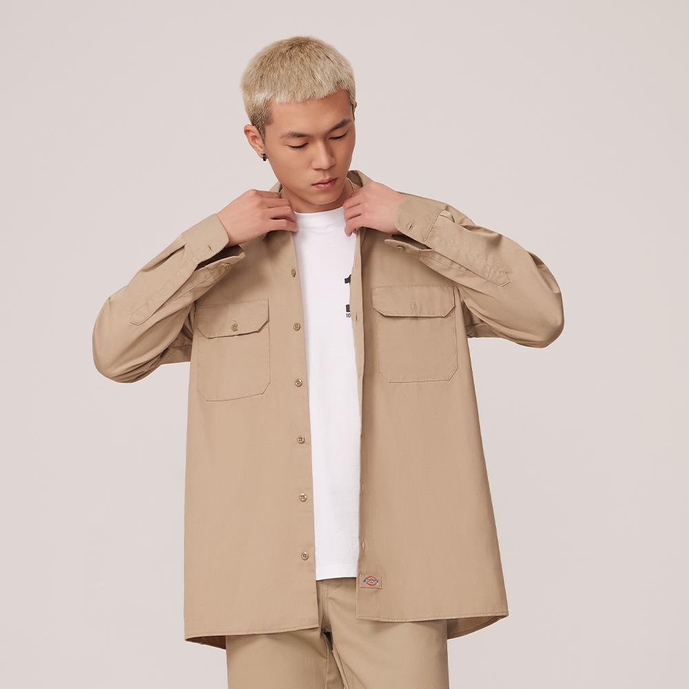 Dickies男款卡其色574雙口袋經典長袖工裝襯衫|DK011767KHK