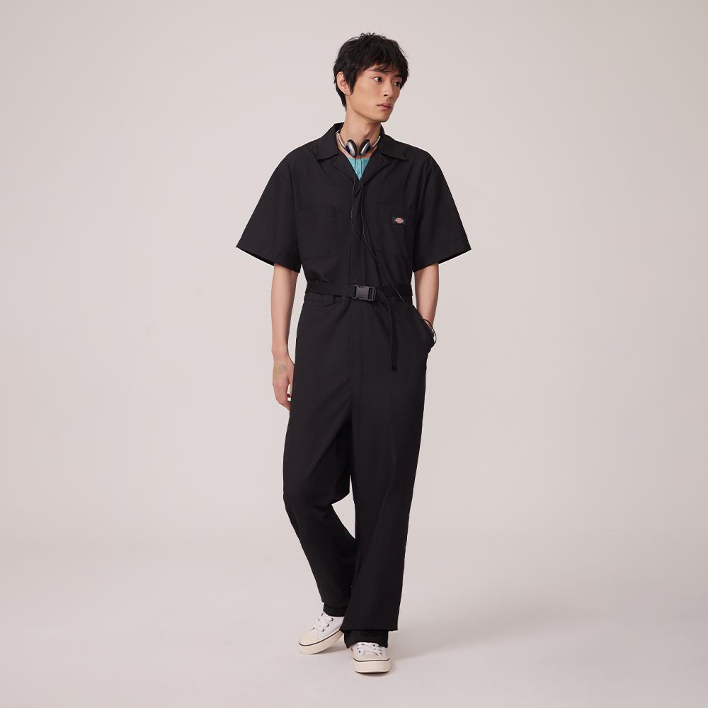 Dickies男款黑色33999抗皺材質經典短袖連身工作服|DK011765BLK