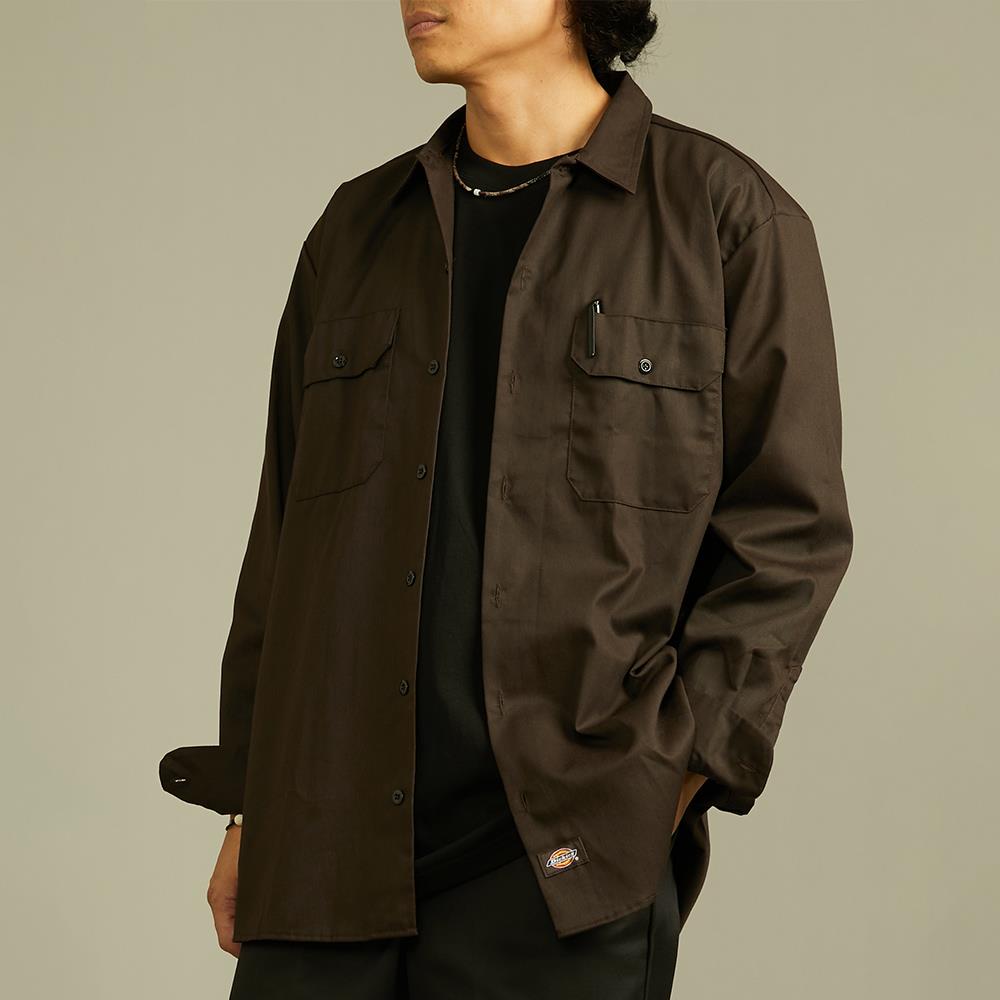Dickies男款深棕色574雙口袋經典長袖工裝襯衫|DK011767DBX