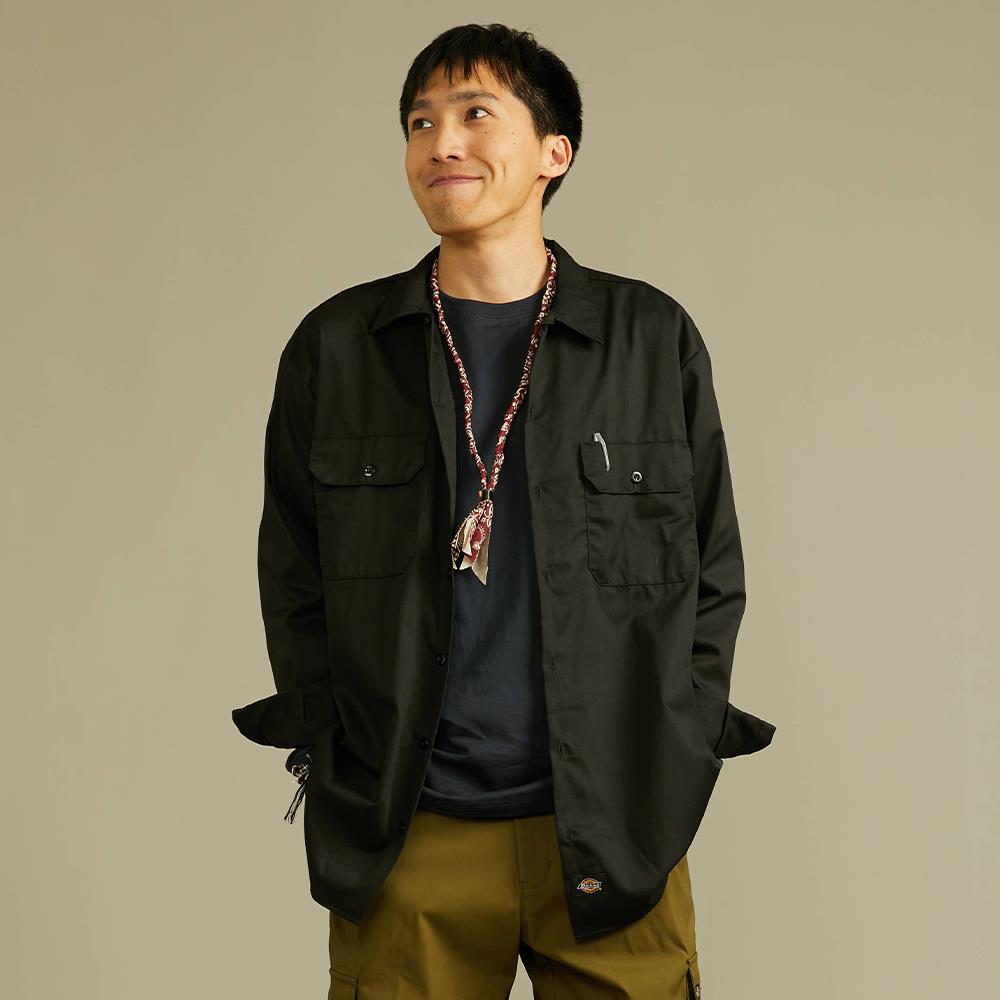 Dickies男款黑色574雙口袋經典長袖工裝襯衫|DK011767BLK