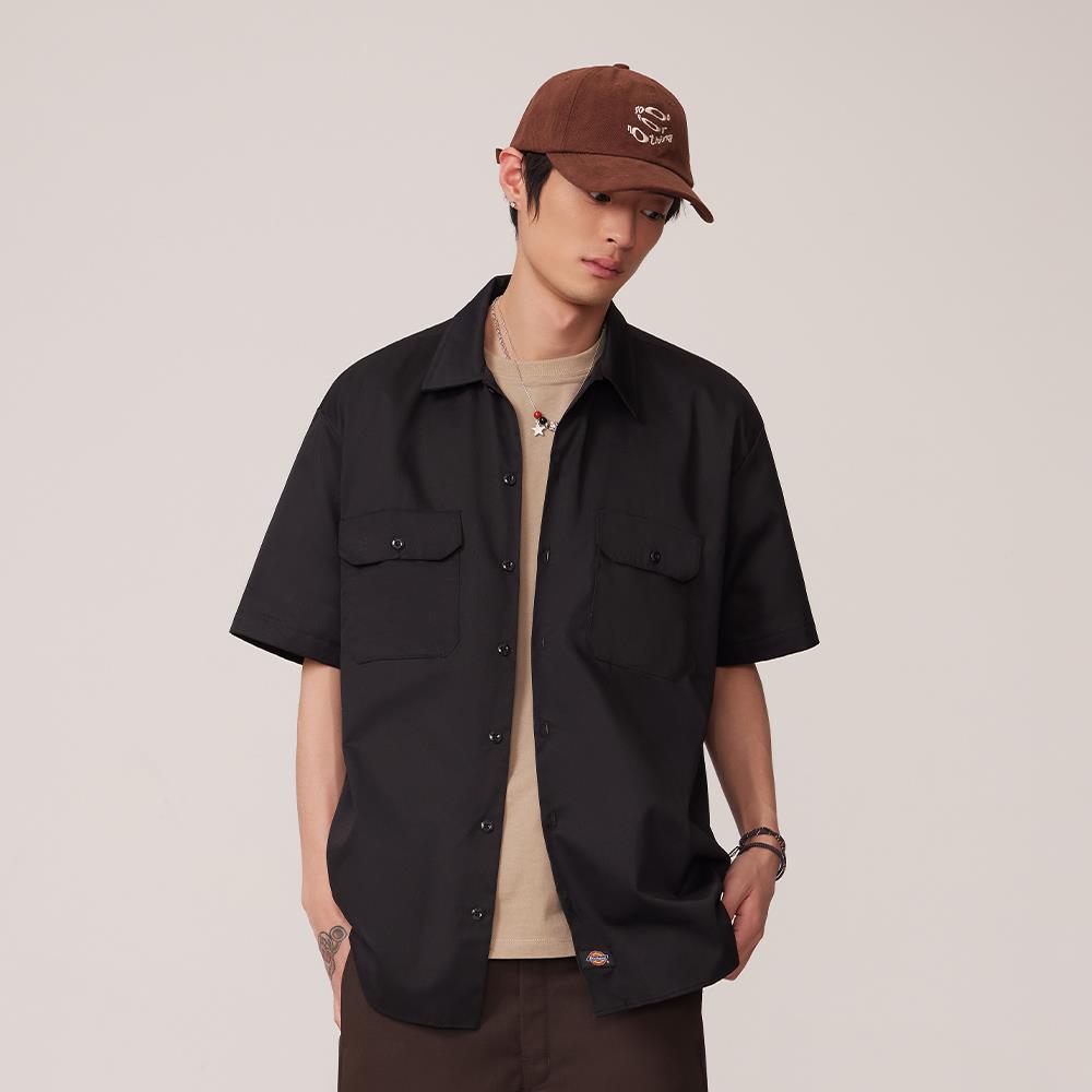 Dickies男款黑色1574雙口袋經典短袖工裝襯衫|DK011766BLK