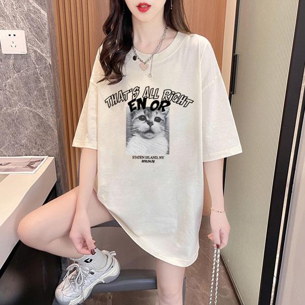 (寬鬆版型)M~2XL春夏純棉款貓咪相印短袖上衣/T-shirt(1色選)-日秀衣韓館