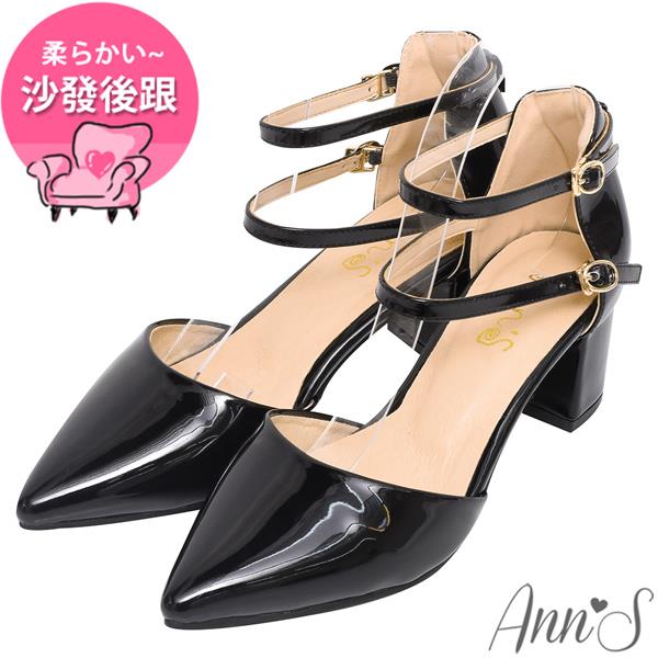 ▸APP獨賣有緣五折✨原價1580◂Ann’S柔美心動-軟漆皮繫帶3way粗跟尖頭鞋5.5cm-黑