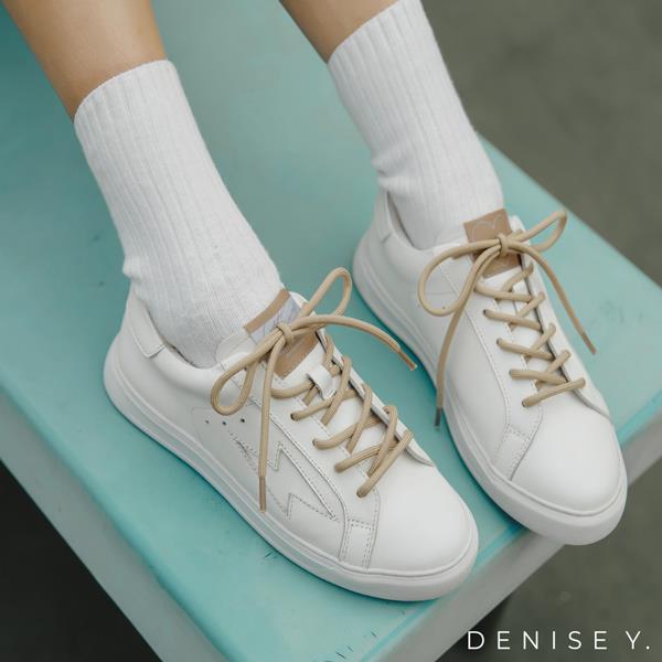 🍀面試鞋款最高79折🍀ANNSTAR DENISE聯名-閃電造型真皮小白鞋-奶茶白