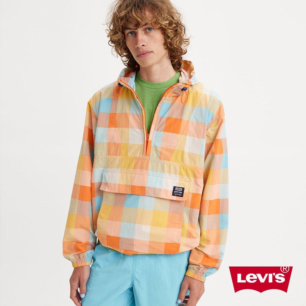 Levis Gold Tab金標系列 男款 寬鬆版半開襟風衣連帽外套 / 機能抽繩大口袋設計 / 威尼斯格紋 熱賣單品