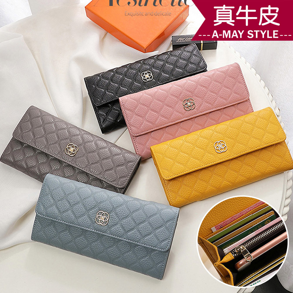 現貨。真皮包-優雅菱格兩折式牛皮長夾【XWT913390】＊艾美時尚