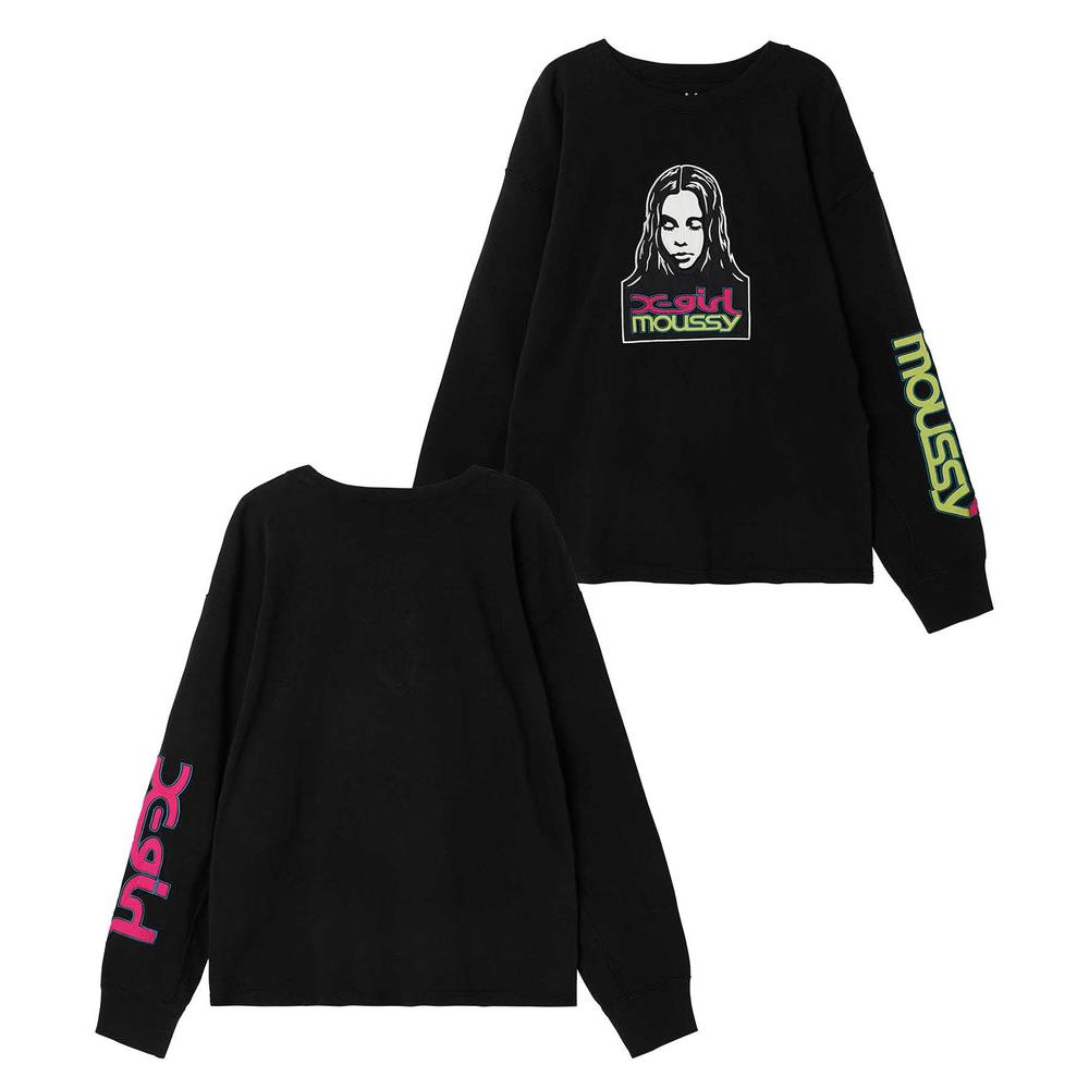 X-girl × MOUSSY Face L/S Tee-Black | 熱銷推薦| XLARGE / x-girl