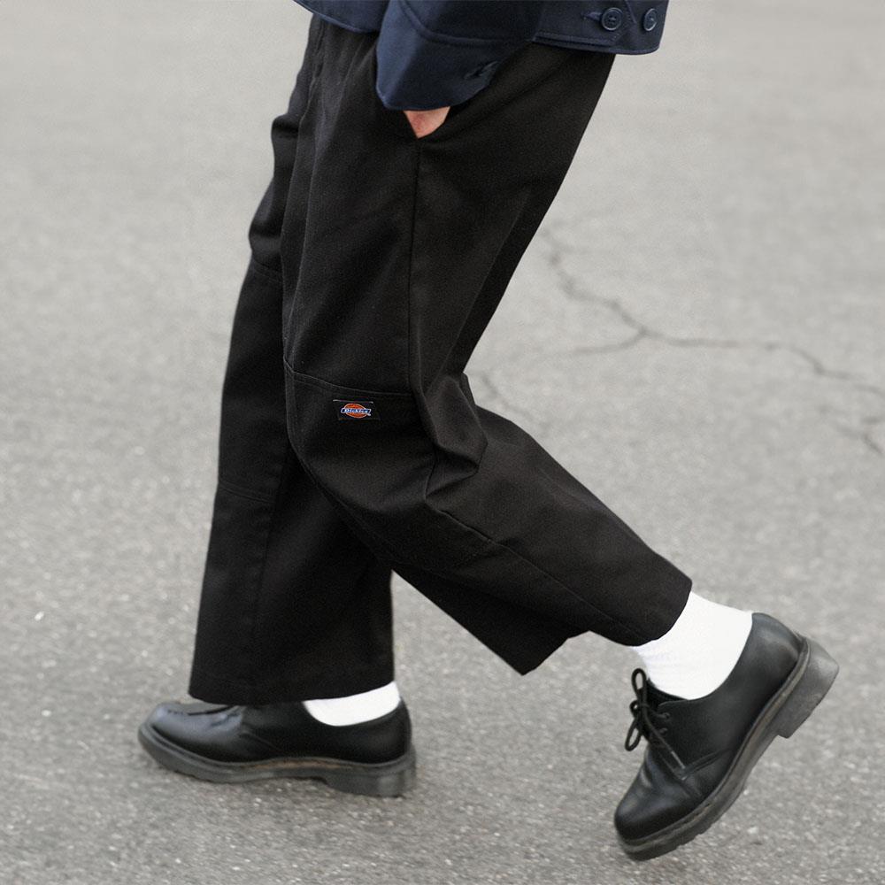Dickies男款黑色經典85283斜紋雙膝拼接寬鬆長褲|DK010610BLK