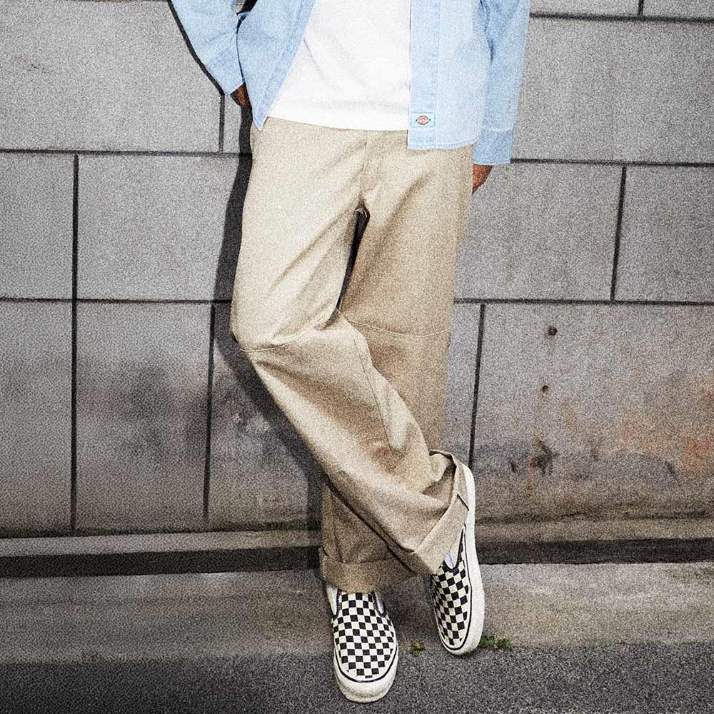 Dickies男款卡其色經典85283斜紋雙膝拼接寬鬆長褲|DK010610KHK