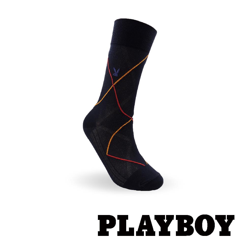 【紳士襪任選3雙469】PLAYBOY 彩格絲光紳士襪-丈青(BA2414)
