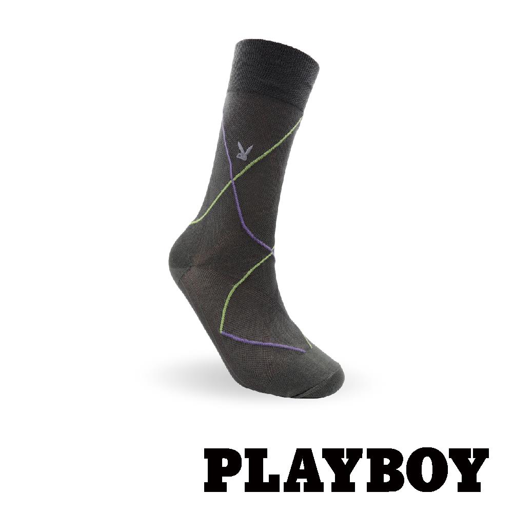 【紳士襪任選3雙469】PLAYBOY 彩格絲光紳士襪-深灰(BA2414)