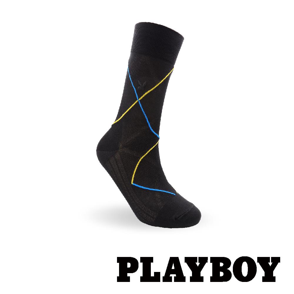 【紳士襪任選3雙469】PLAYBOY 彩格絲光紳士襪-黑(BA2414)