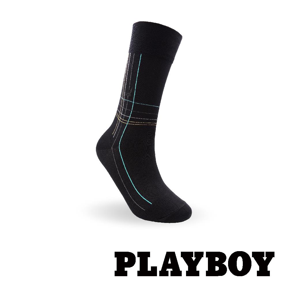 【紳士襪任選3雙469】PLAYBOY 絲光方格紳仕襪-黑(BA2514)
