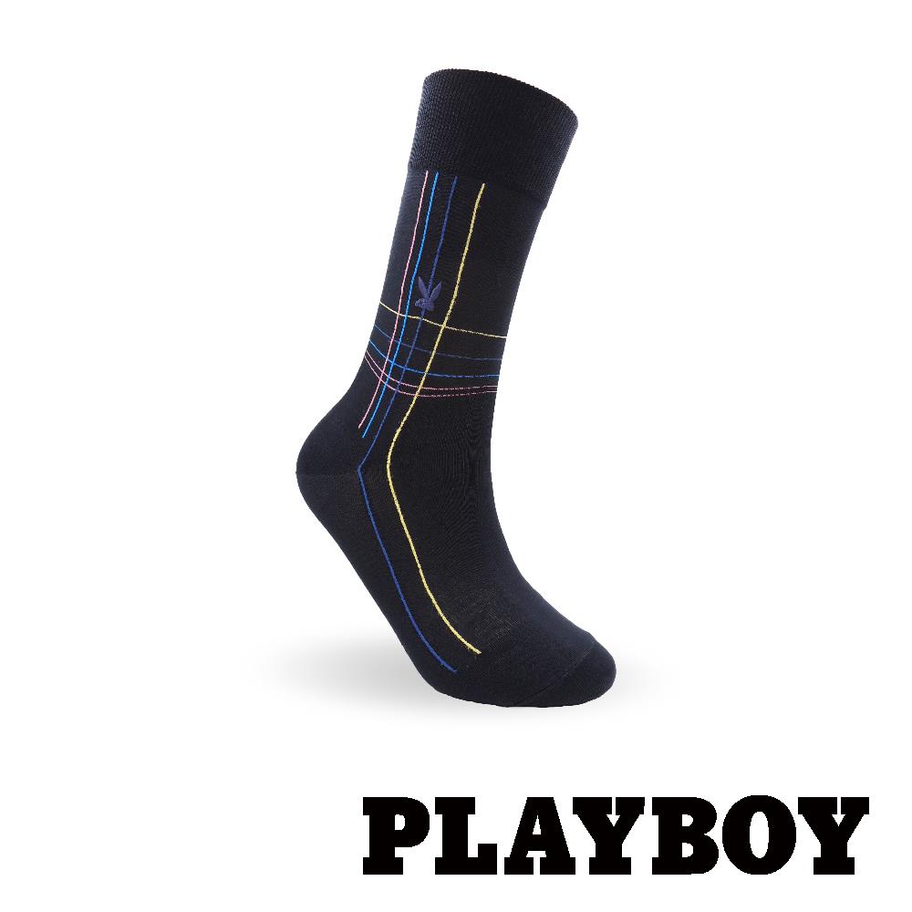 【紳士襪任選3雙469】PLAYBOY 絲光方格紳仕襪-丈青(BA2514)