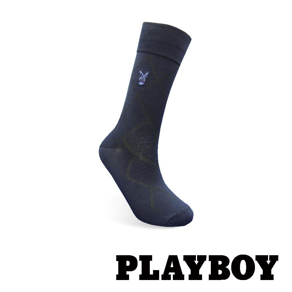 【紳士襪任選3雙469】PLAYBOY 菱格絲光休閒襪- 丈青(BB5420)