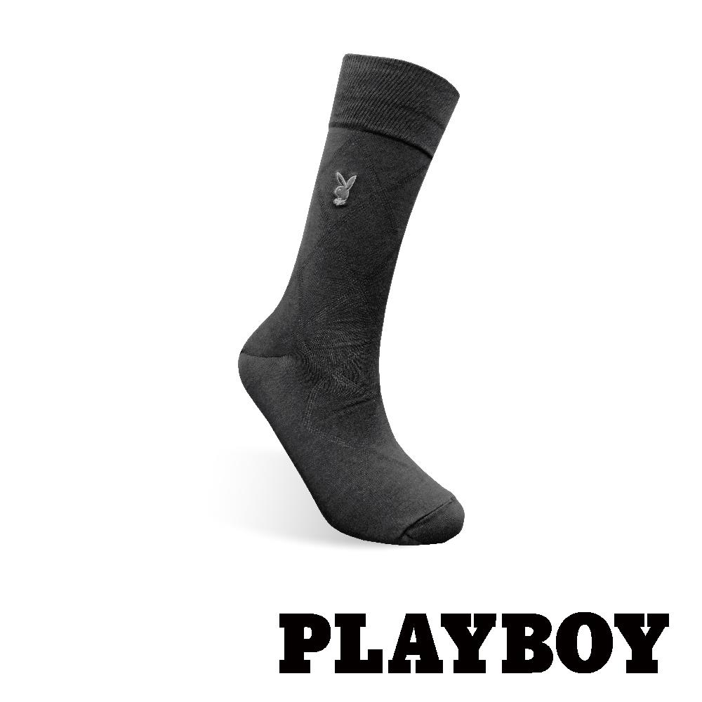 【紳士襪任選3雙469】PLAYBOY 菱格絲光休閒襪- 黑(BB5420)