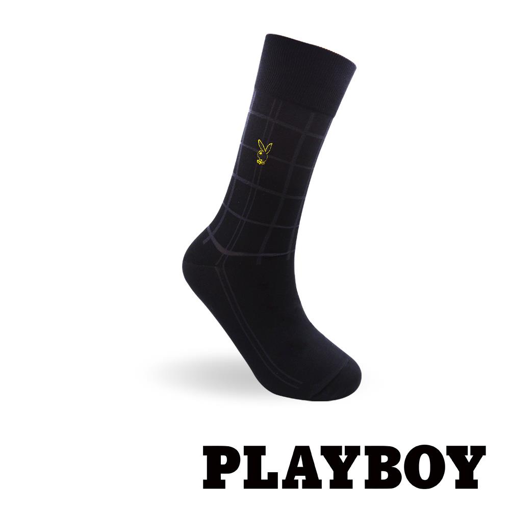 【紳士襪任選3雙469】PLAYBOY 舒適絲光休閒襪- 黑黃(BB5620)