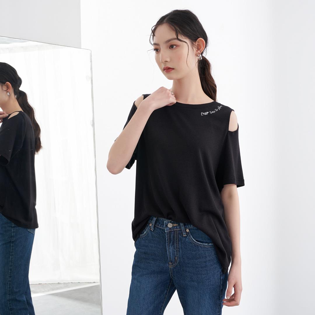 MIT袖挖洞基本素色TEE(黑色)-女