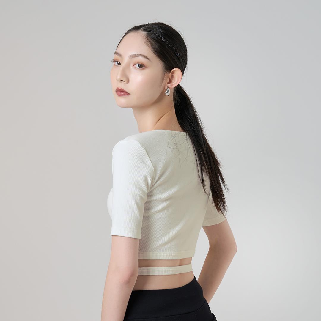 微性感綁腰純色上衣(白色)-女