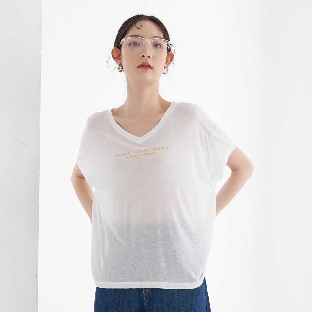 光澤透膚V領寬鬆上衣(白色)-女
