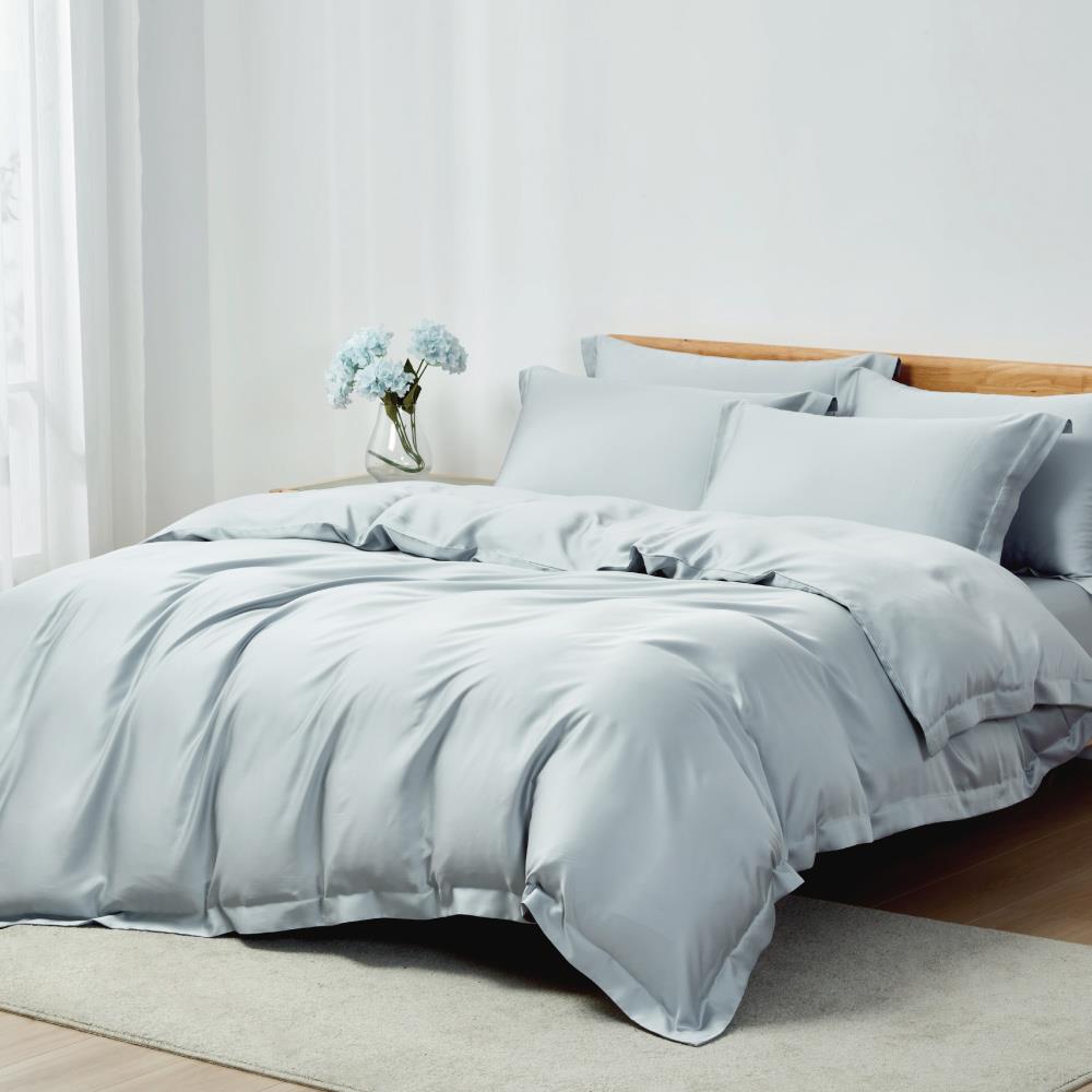 素色60支天絲100%萊賽爾 / 兩用被床包枕套四件組 / 淺霧藍