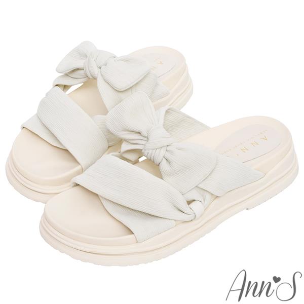 💎正價涼鞋買就送防水鞋袋💎Ann’S大推寬肉水腫腳!柔軟大蝴蝶結-升級彈力厚底涼拖鞋4cm-白