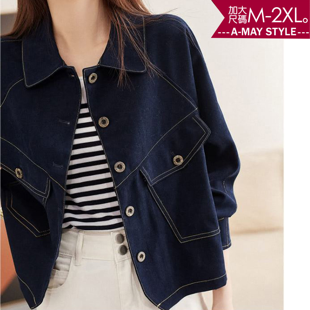 現貨-加大碼外套-復古設計感寬鬆車線襯衫(M-2XL)【XSW22S65】＊艾美時尚