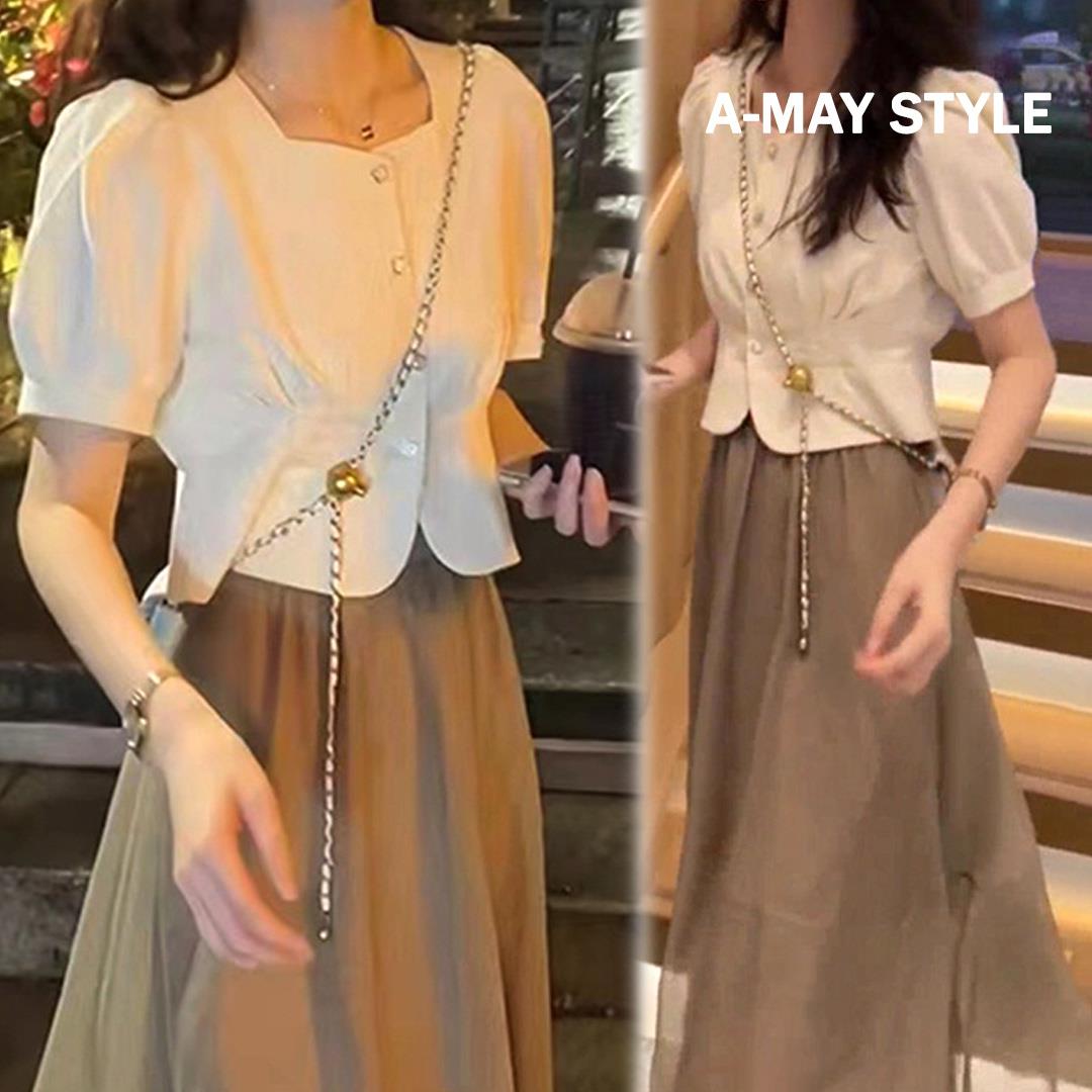 加大碼裙裝-兩件式法式小方領A字裙套裝(M-XL)【XBU791464】＊艾美時尚(現 預)
