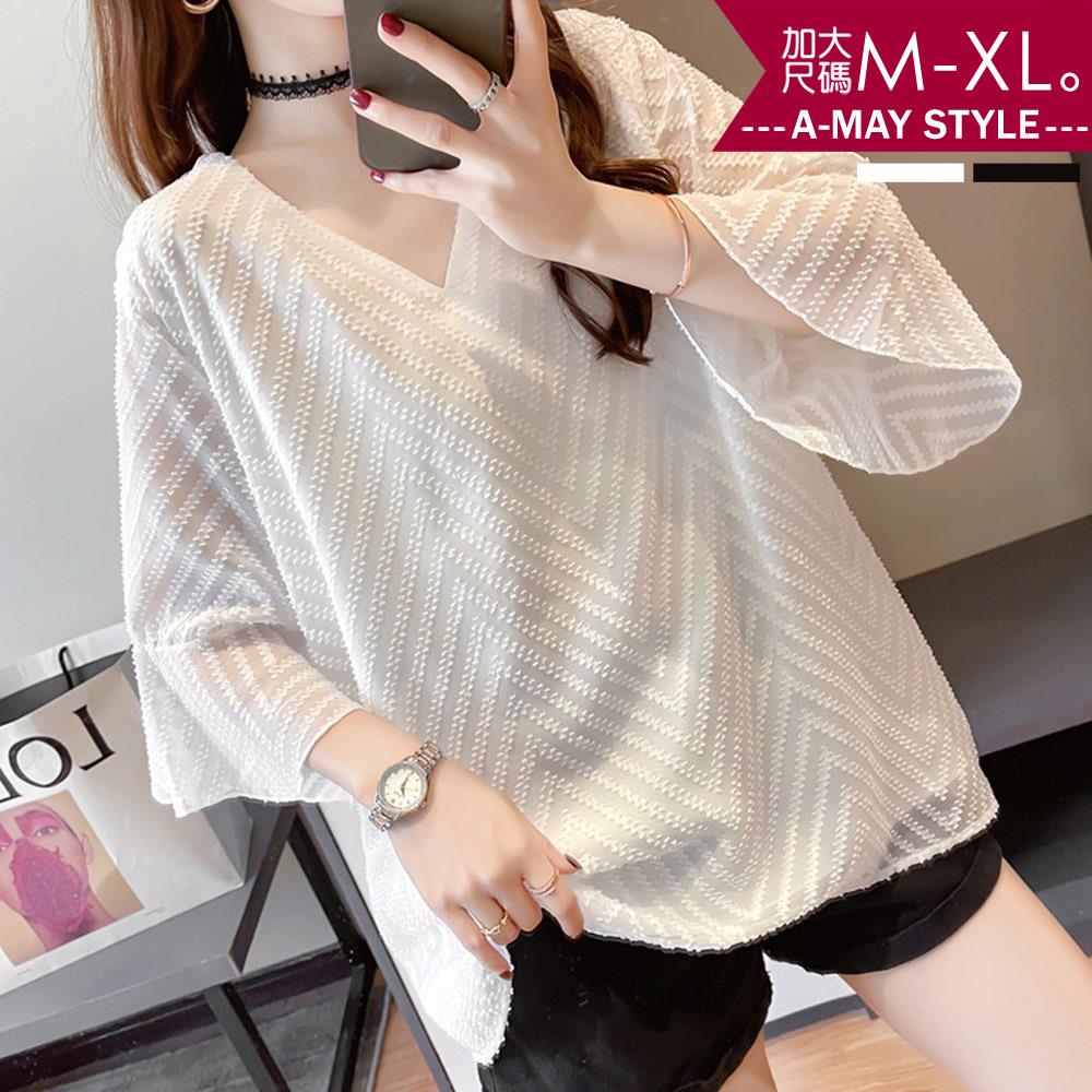 加大碼上衣-顯瘦V領寬鬆飄逸雪紡衫(M-XL)【XML22S36】＊艾美時尚(現 預)