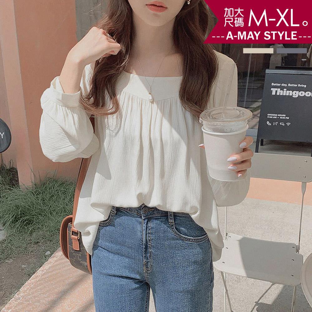 加大碼上衣-韓系氣質抓皺垂墜感雪紡衫(M-XL)【XHT121】＊艾美時尚(現 預)