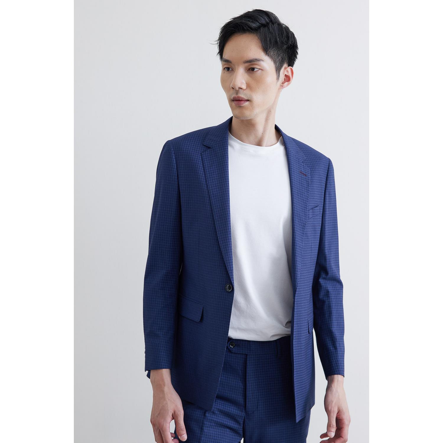 SST&C #網路獨賣款 海軍藍格紋修身西裝外套  | 0112003009 (outlet)