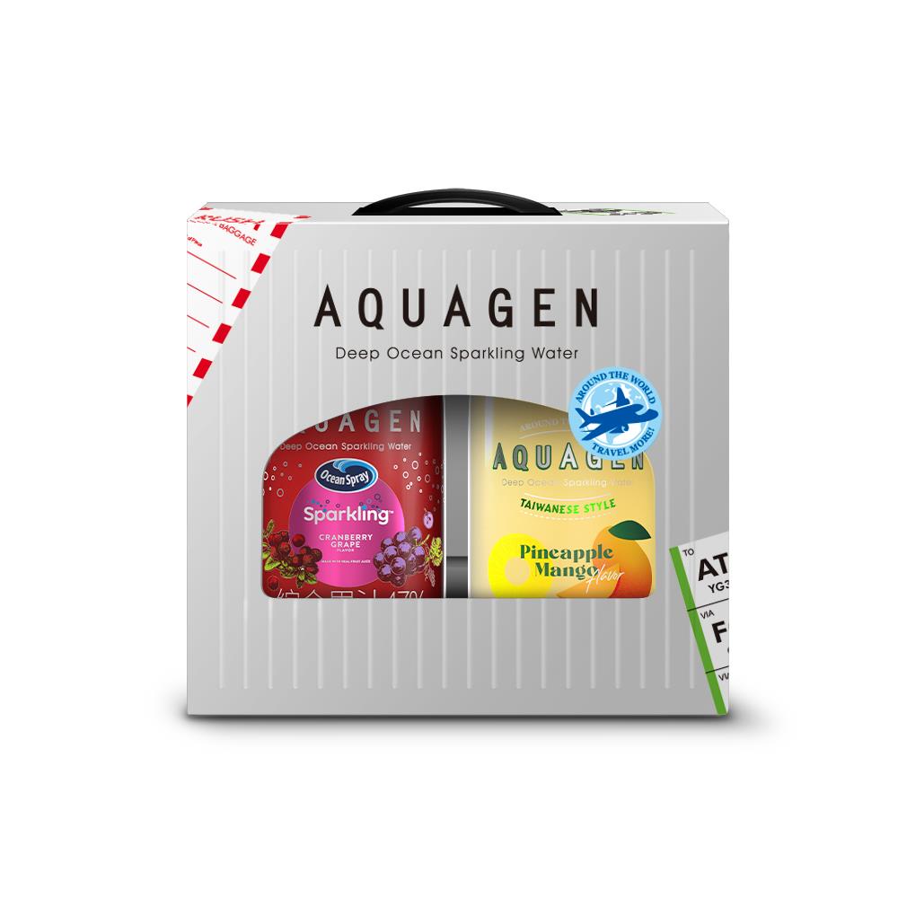 AQUAGEN - 國際限定版手提禮盒 - 蔓越莓葡萄&鳳梨芒果(330ml/瓶，2瓶/組)