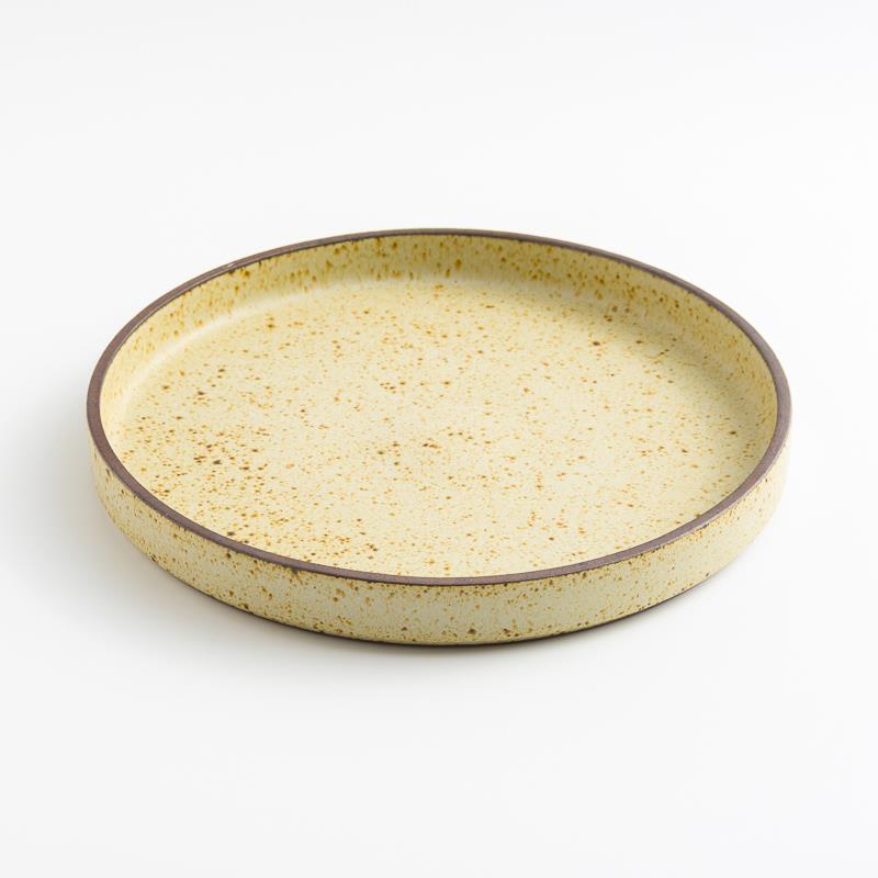日式 柴燒手作 21.5cm 陶瓷圓立盤｜米黃｜單品 [2023新款]