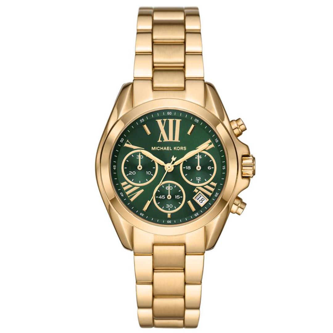 【活動價! 限時78折!】MK Michael Kors Bradshaw  耀眼金星三眼計時不鏽鋼腕錶/金x綠面 MK7257 公司貨保固 熱賣中!