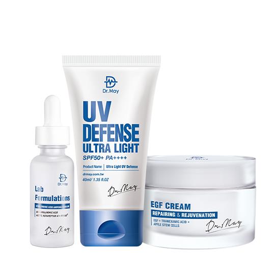 【Dr. May】美博士專業美容防曬組-隔離清爽防曬乳SPF50(40ml)+B5HA玻尿酸保濕精華(30ml)+EGF修復霜(30ml)