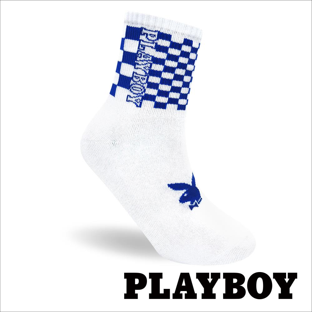 【襪款任選4雙$395 、9雙$750】 PLAYBOY拼接方格男休閒襪-白(BX1123)