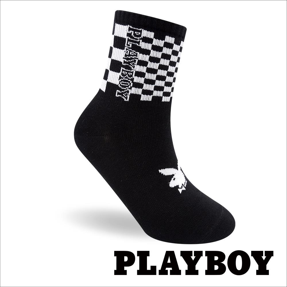 【襪款任選4雙$395 、9雙$750】 PLAYBOY拼接方格男休閒襪-黑(BX1123)