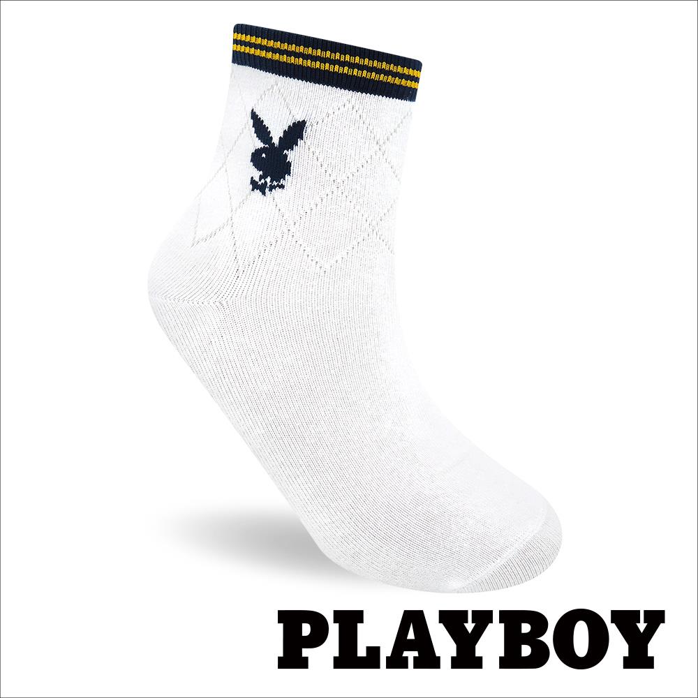 【襪款任選4雙$395 、9雙$750】 PLAYBOY拼接菱格男休閒襪-白(BX4323)