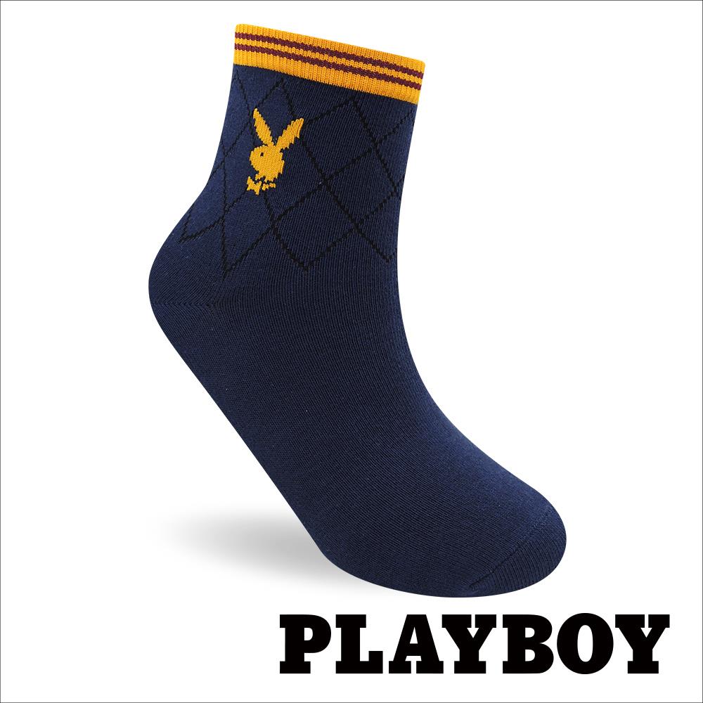 【襪款任選4雙$395 、9雙$750】 PLAYBOY拼接菱格男休閒襪-丈青(BX4323)