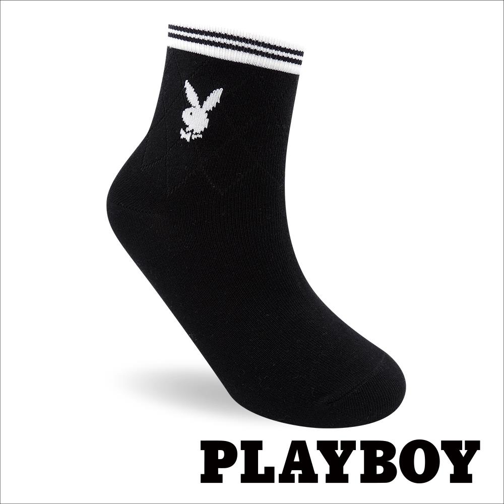 【襪款任選4雙$395 、9雙$750】 PLAYBOY拼接菱格男休閒襪-黑(BX4323)