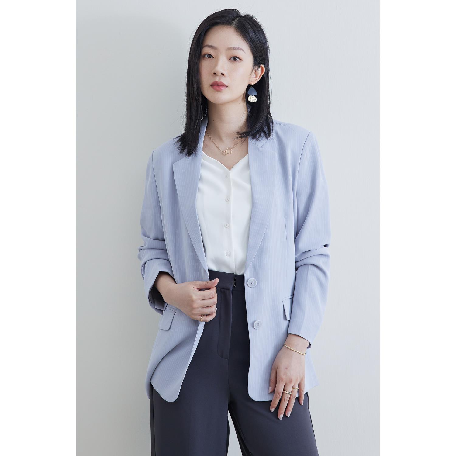 SST&C #網路獨賣款 淺薰衣草翻領條紋休閒女裝西裝外套 | 8162204006 (outlet)