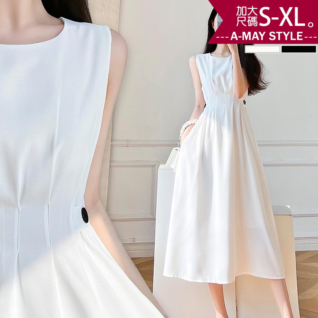 加大碼連身裙-優雅赫本風無袖洋裝(S-XL)【XGC454653】＊艾美時尚(現 預)