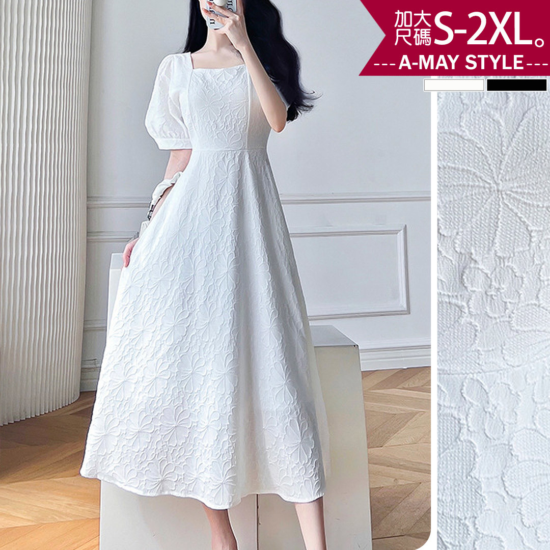 加大碼連身裙-法式初戀感澎澎袖洋裝(S-2XL)【XGC835056】＊艾美時尚(現 預)