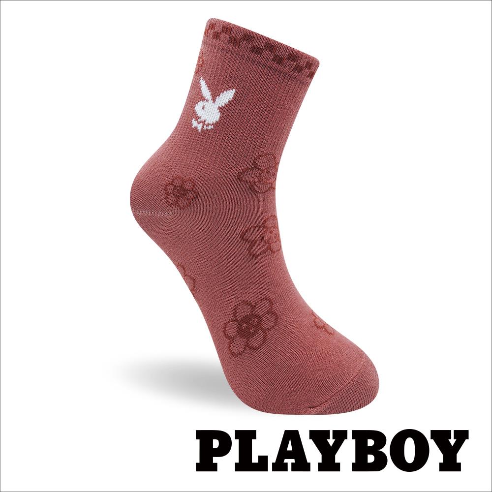 【襪款任選4雙$395 、9雙$750】 PLAYBOY方格小花女休閒襪-紅(BY2523)
