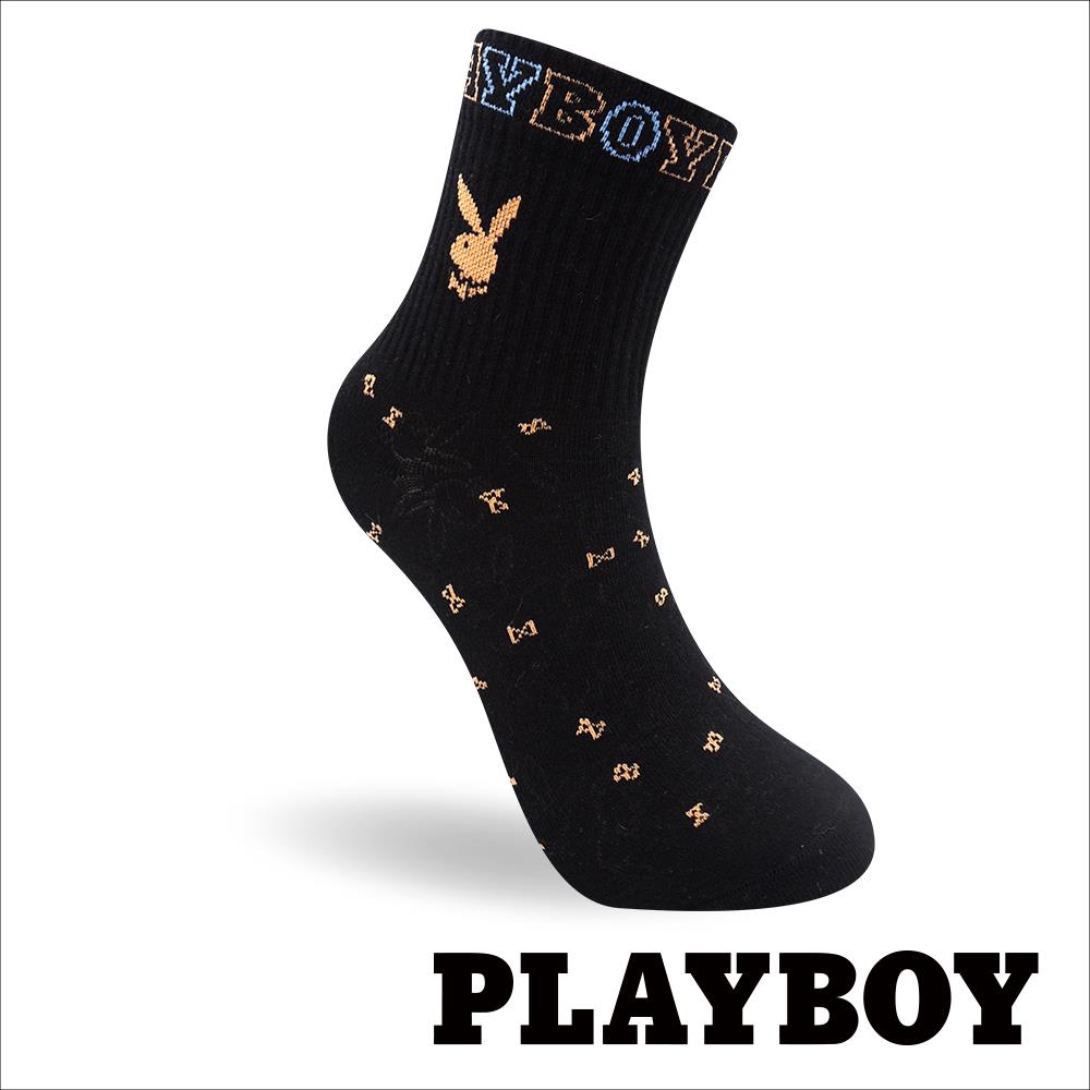 【襪款任選4雙$395 、9雙$750】 PLAYBOY兔頭暗紋女休閒襪-黑(BY3323)