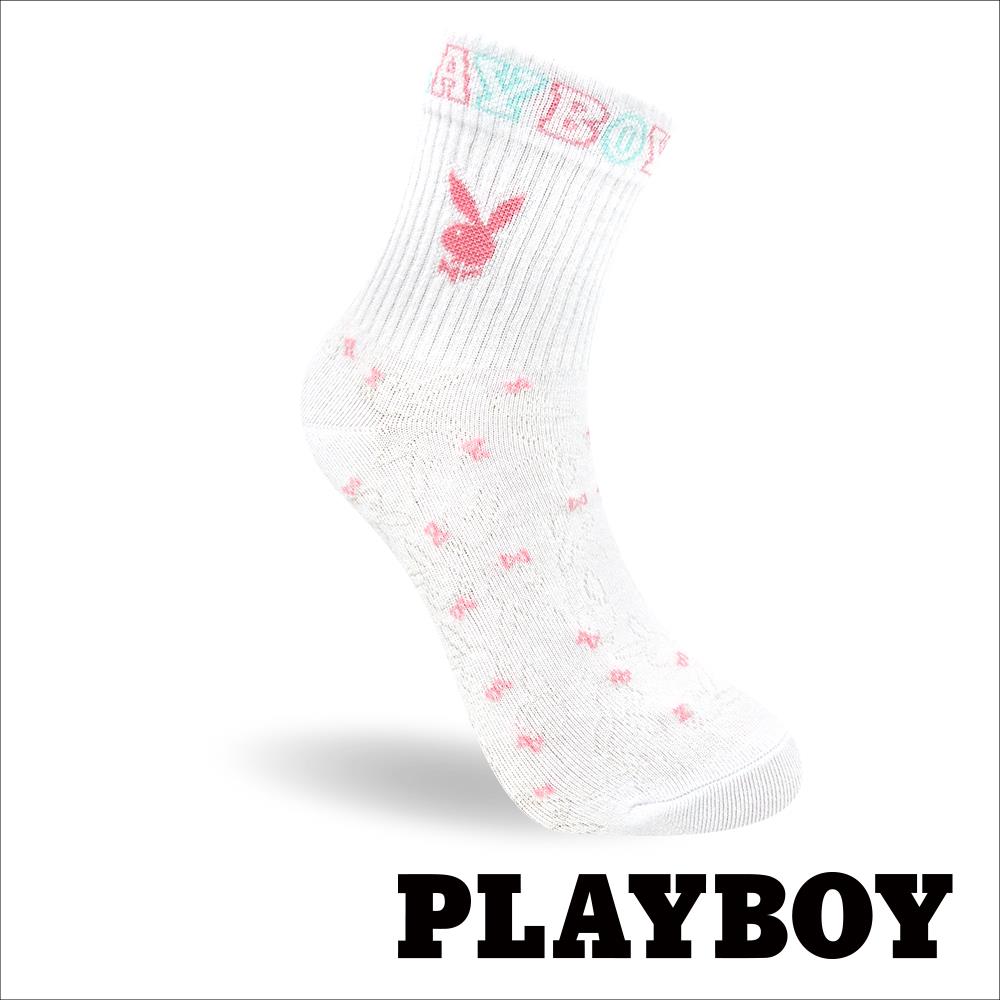 【襪款任選4雙$395 、9雙$750】 PLAYBOY兔頭暗紋女休閒襪-白(BY3323)