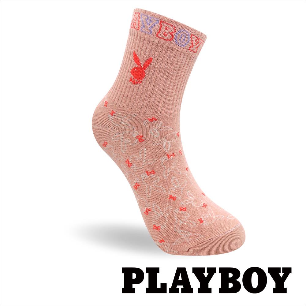 【襪款任選4雙$395 、9雙$750】 PLAYBOY兔頭暗紋女休閒襪-粉紅(BY3323)